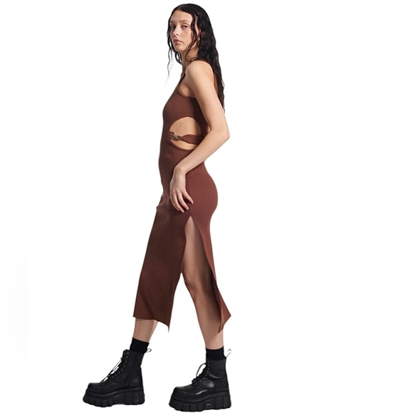 Ragged Priest Cut Out Sleeveless Brown Ribbed Midi Dress Size 14/Large NWT - Picture 5 of 13